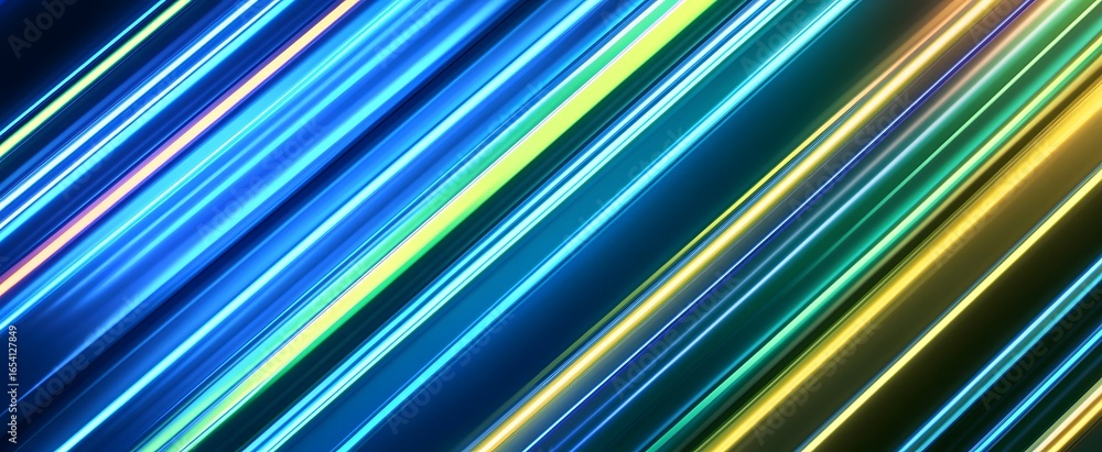 Poster diagonal, vibrant lines of glowing, multicolored light create a dynamic and energetic visual effect.