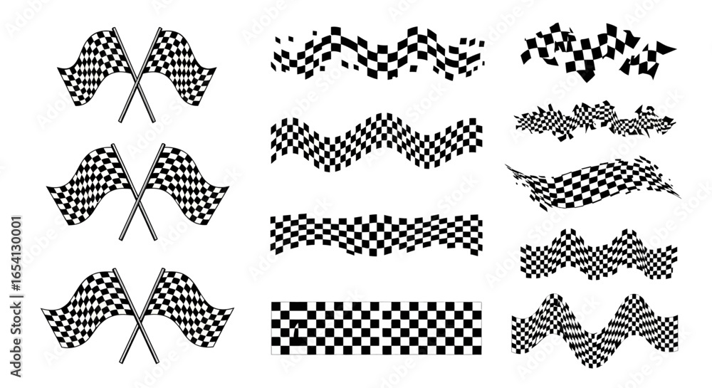 Aufkleber set of checkered racing flags and finish line pattern design elements. vector illustration collectio