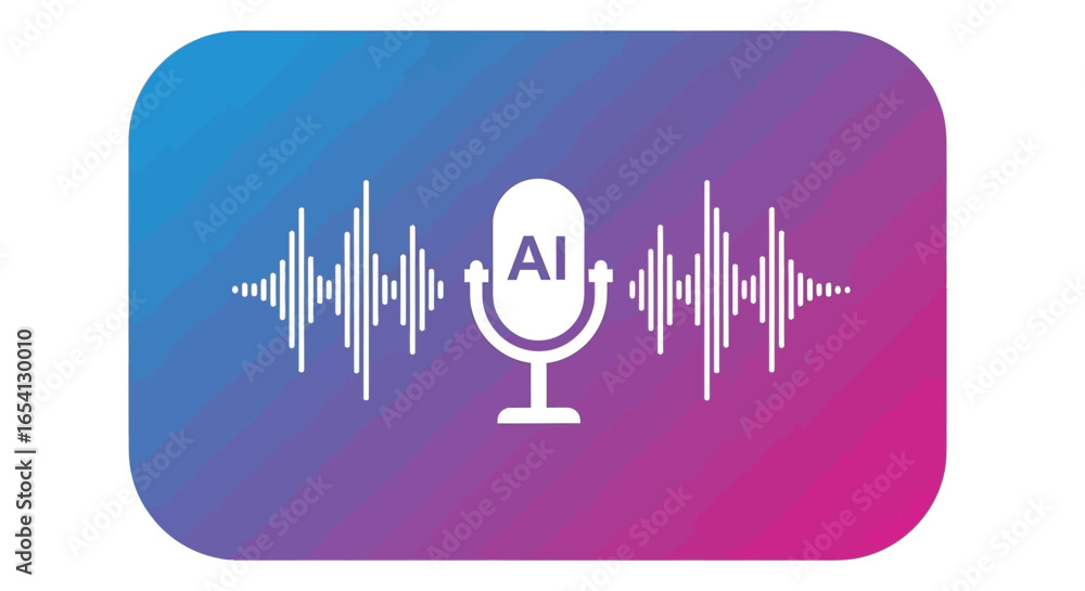 Aufkleber ai voice recognition technology concept with microphone icon and sound wave illustration on a colorf