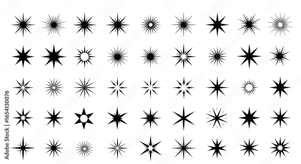 Poster collection of various starburst and sparkle icons, perfect for adding a touch of magic and brillianc