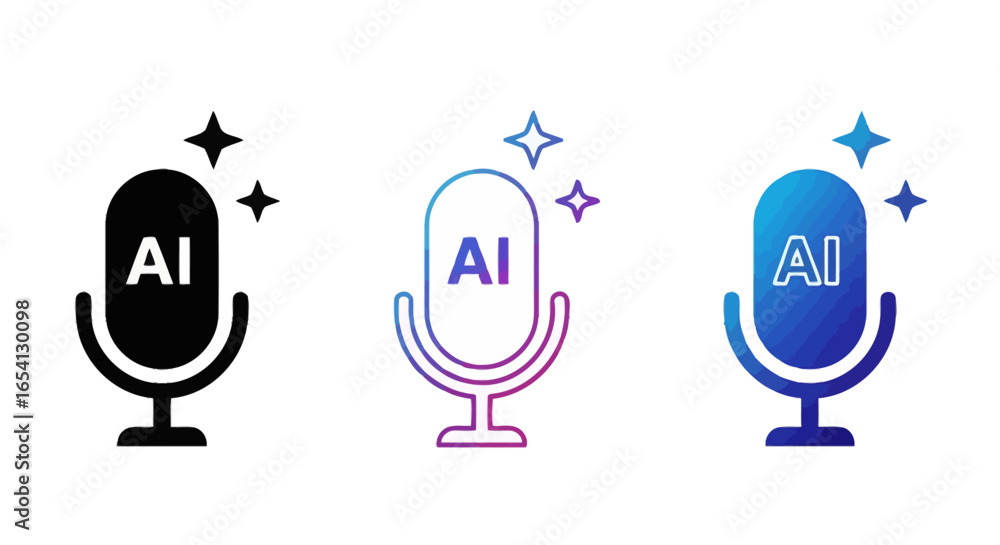 Aufkleber ai speech recognition icons microphone with ai text and sparkling effects