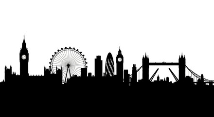 London Skyline Silhouette Iconic Landmarks in Black and White