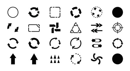 Versatile collection of black universal arrow and circular icons for web and mobile interface design vector eps