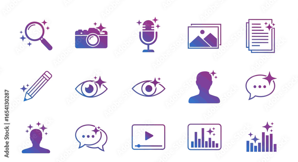 Poster set of minimalist icons for various digital and web design applications