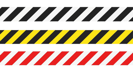 Set of Three Black and White, Yellow and Black, and Red and White Hazard Warning Stripes
