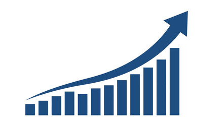 Financial Growth Chart Illustrating an Upward Trend with a Blue Arrow and Bar Graph on a White Background