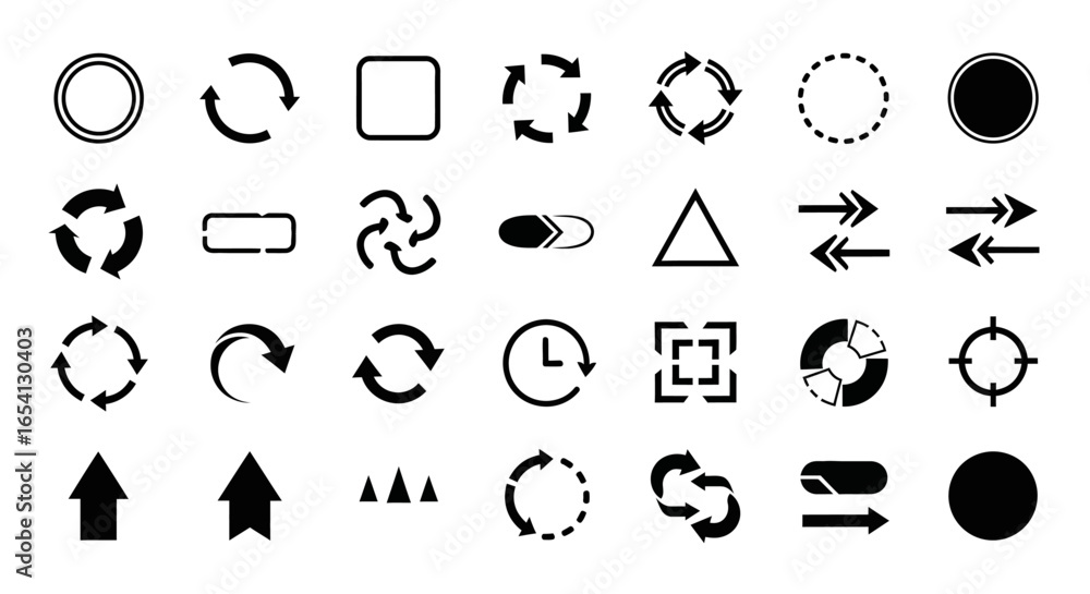 Aufkleber a comprehensive set of black vector icons featuring arrows, refresh, reload, and synchronization sym