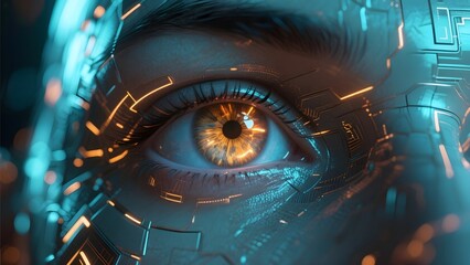 Cybernetic Eye with Futuristic Circuitry Overlay