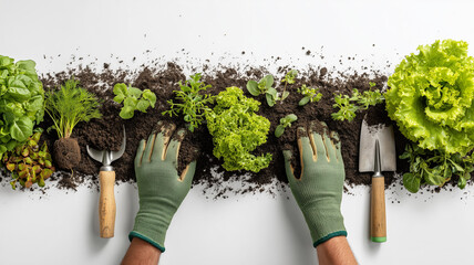 Gardening hands with soil and fresh vegetables