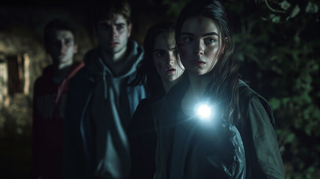 Brave Youth Visiting a Haunted Place Filled with Ghostly Atmosphere and Fear