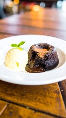 Chocolate lava cake with ice cream on a plate