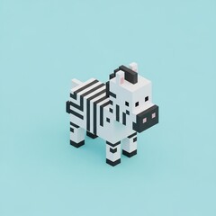 Naklejka premium voxel art 3d cute zebra isolated blue background