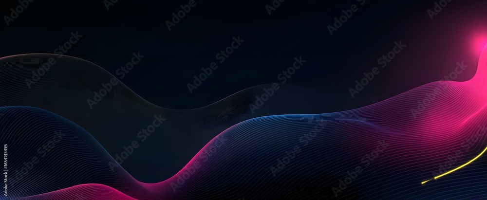 Poster abstract design with flowing lines and vibrant glowing colors against a dark backdrop.