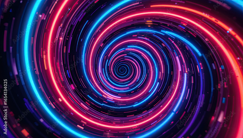 Aufkleber neon spiral with blue and red glowing lines creating a mesmerizing abstract background effect design