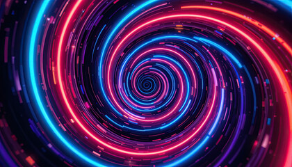 Neon spiral with blue and red glowing lines creating a mesmerizing abstract background effect design