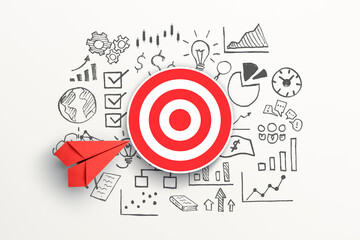Red paper plane and target icon with business strategy. Business success, Innovation and Target concept