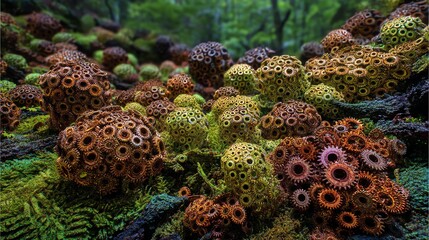 Obraz premium Colorful mossy landscape with unique spherical formations