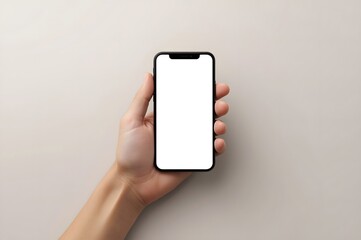 Top view Mockup image hand using a smartphone man Holding Cell Phone With Blank Screen man