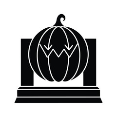 Vector art of black and illustration of a pumpkin with carved face a pedestal, isolated