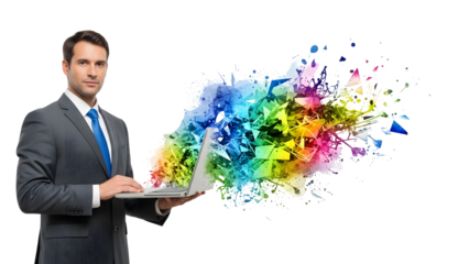 Executive Showcasing Technology with Dynamic Multicolor Splash  isolated transparent background