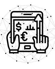 Fintech and Global Currency Exchange Line Art Icon