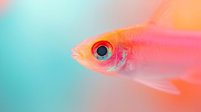 Close up of a vibrant orange and pink glowfish in aqua water