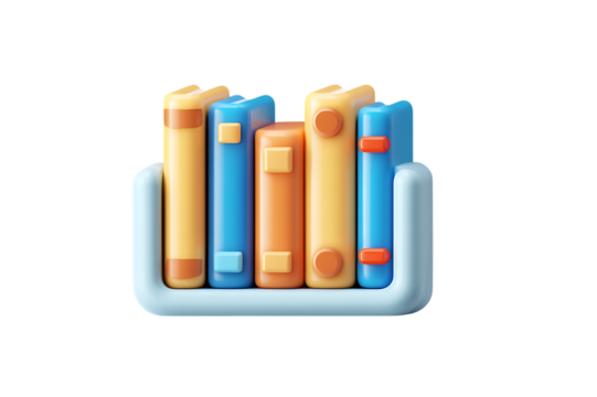 A Colorful Collection of Books Neatly Arranged on a Small Shelf Isolated on transparent background, cutout	