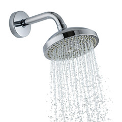 A refreshing shower stream with a perfect water drop, ideal for concepts of purity, hygiene, and cleanliness. Isolated on white or transparent background. PNG format.