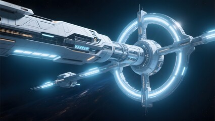 Futuristic Spacecraft with Ring Structure in Deep Space