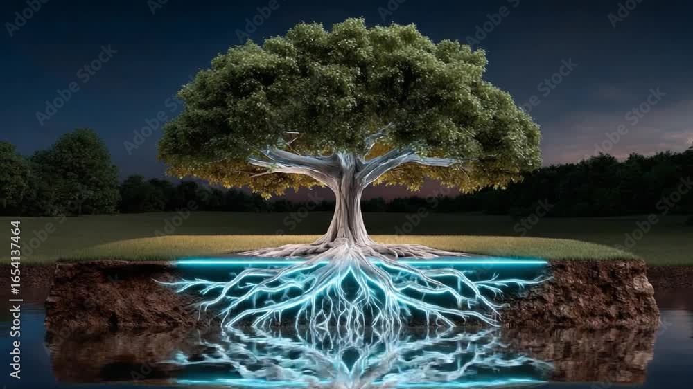 Poster eternal tree and root system: explore the intricate beauty of a colossal tree and its subterranean r