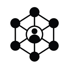 Simple and minimalist icon of network of six dots representing connection with white background