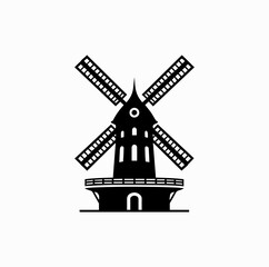 Obraz premium Moulin Rouge Windmill Silhouette – Iconic Paris Landmark Vector