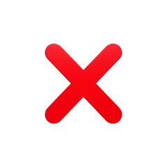 Obraz premium Red X symbol with rounded edges on a white background cross mark PNG file isolated on transparent background cut out, clipping path, social media. 