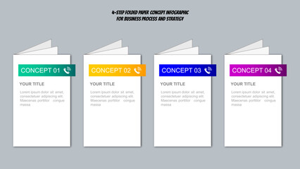 Folded Paper Card Infographic with Four Colorful Concepts for Business Process, Project Stages, Comparison Chart, Timeline, Workflow, Strategy Presentation, PowerPoint, and Google Slides Template