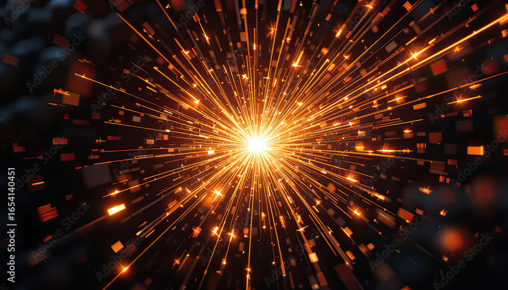 Poster abstract explosion of light and sparks radiating outwards in a dark and dynamic composition