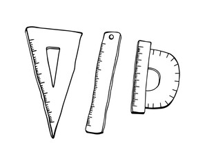 Ruler and ruler. Hand drawn doodle  illustration.