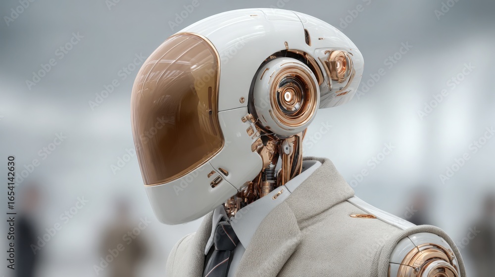 Poster innovative robot designed as an autonomous wealth manager featuring a clean interface for financial 