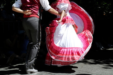 Dancers dancing and wearing one of the traditional folk costume from Mexico