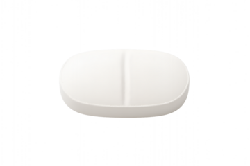 White oval tablet isolated on white background, without background 