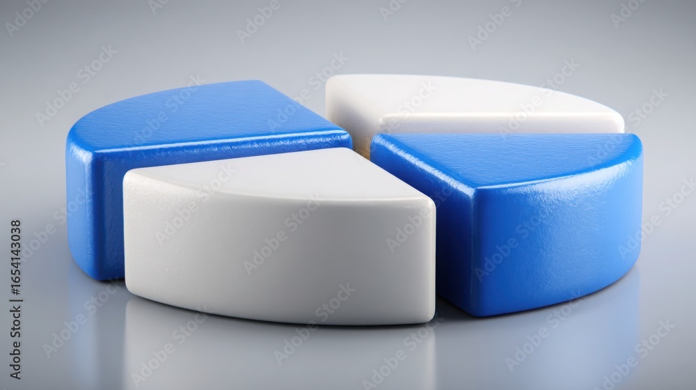 Poster blue and white cube representing budget allocation in blockchain technology with pie segments for fi