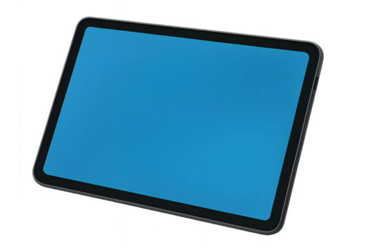 Black Tablet with Blue Screen on Transparent Background
