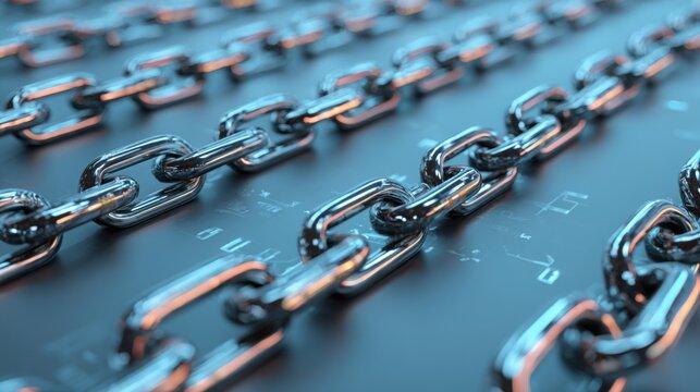 Collection of chains representing the concept of blockchain technology in modern financial systems and security