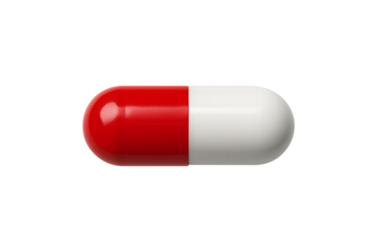 Red and White Capsule Pill isolated without Background