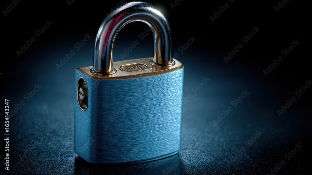 Poster a robust padlock symbolizing security and protection in relationship to financial transactions and b