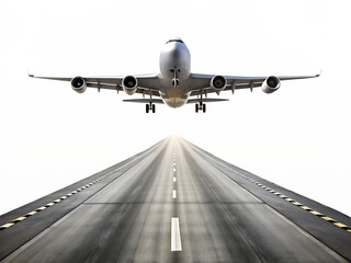  Long runway with a large airplane taking off
isolated on white background
 ,PNG.AI Generated.