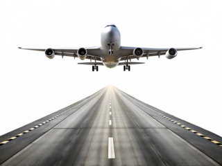  Long runway with a large airplane taking off
isolated on white background
 ,PNG.AI Generated.