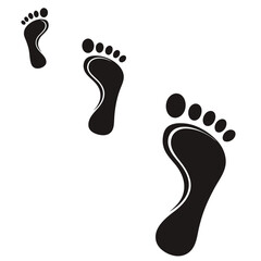 Footprints shoe sole tracking path on white background.