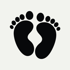 Baby footprints vector in black on white background.