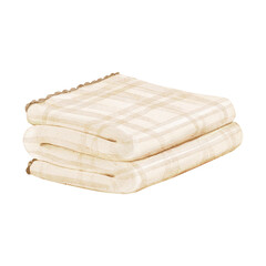 Watercolor folded plaid blanket in pastel colors. isolated clipart for journaling, planners and scrapbooking, self-care, home decor, hygge themes, branding, packaging, mood boards and interior notes.