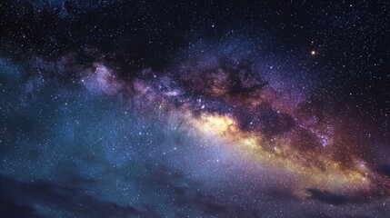 High definition photo of night sky filled with colorful stars and the Milky Way galaxy Background of the starry sky with a panoramic view Ideal for a copy space image.